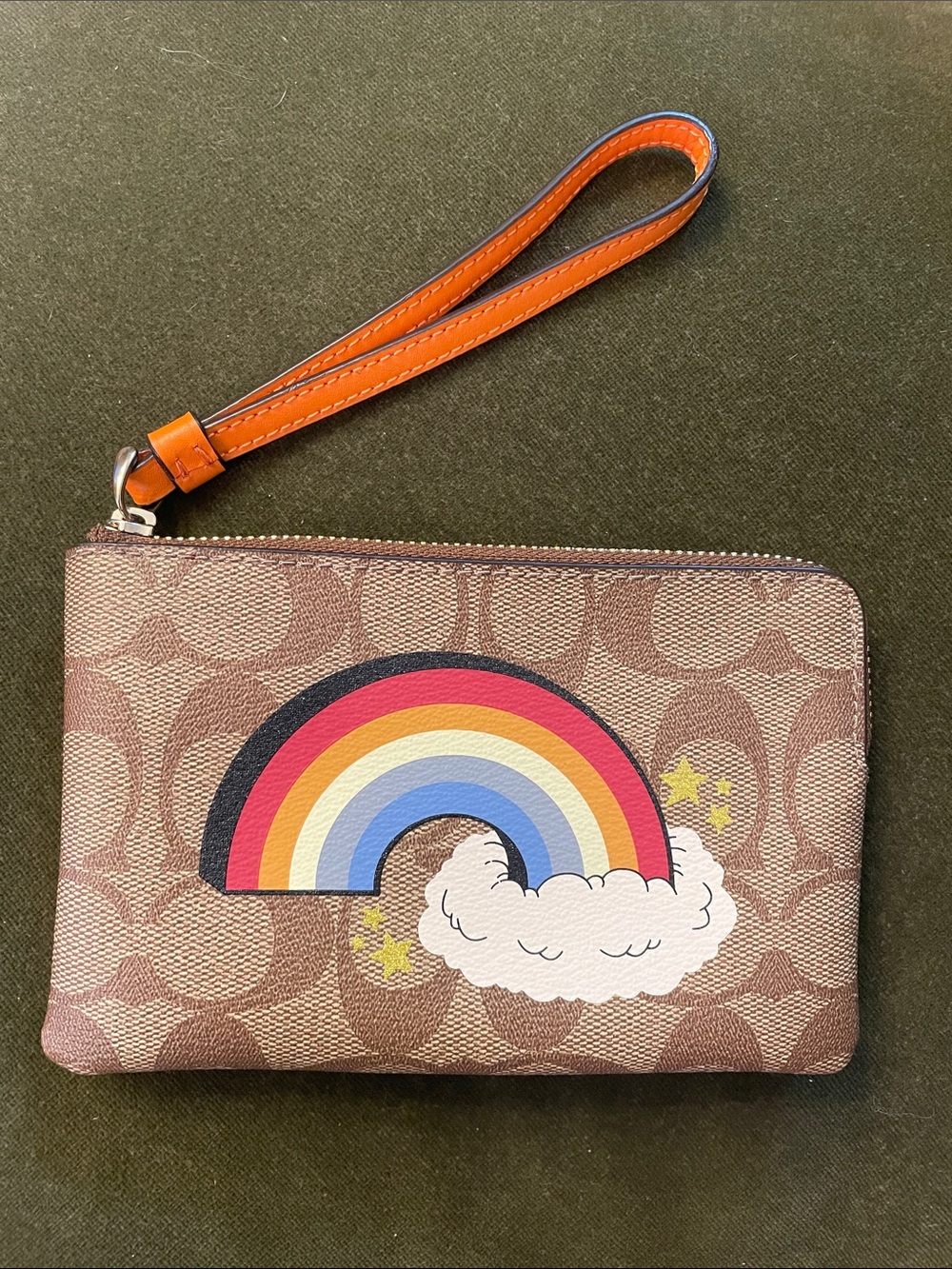 Coach Corner Zip Wristlet in Signature Canvas with Rainbow